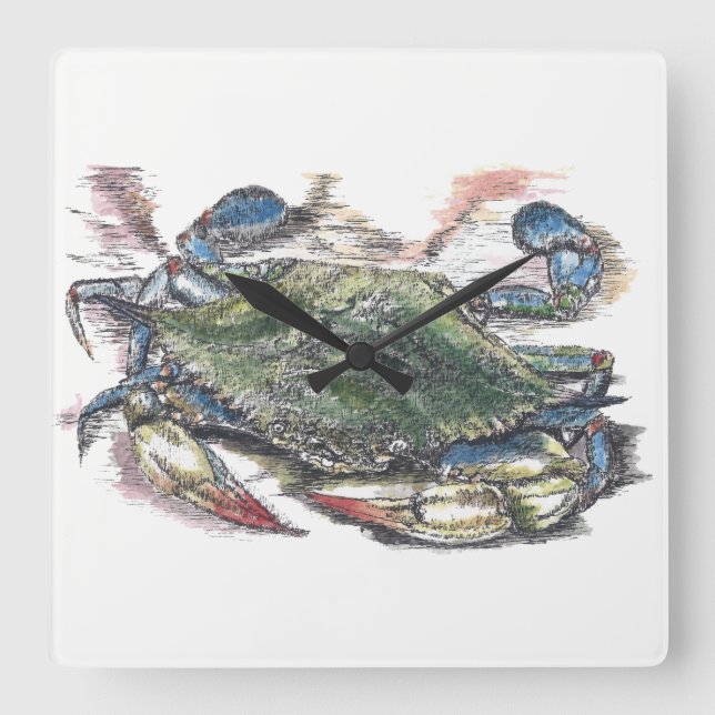 Blue Crab Square Wall Clock (Front)