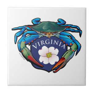 Blue Crab Virginia Dogwood Crest Ceramic Tile