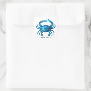 Blue Crab Watercolor Art - Coastal Sea Life Square Sticker