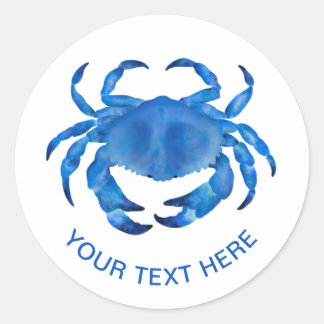 Blue Crab Watercolor Classic Round Sticker