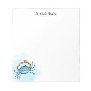 Blue Crab Watercolor Ocean Personalised Notepad