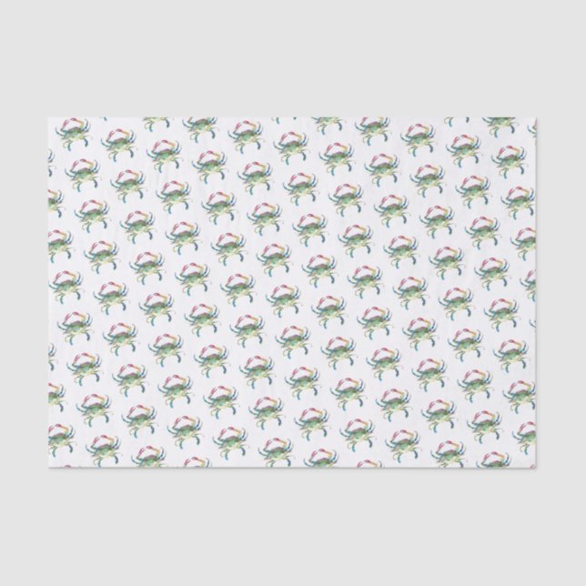 Blue Crab Watercolor Pattern Beach Tissue Paper (Front)