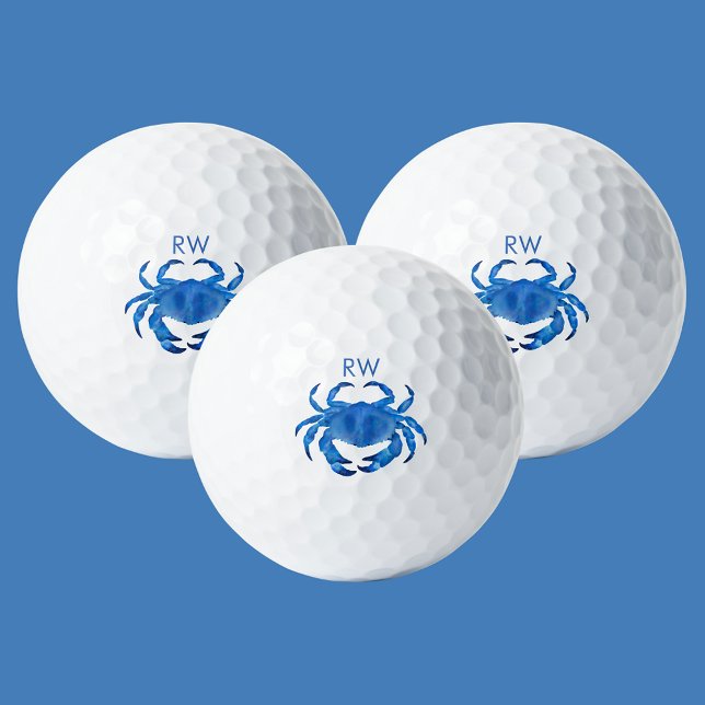 Blue Crab Watercolor Personalised Golf Balls (Blue crab golf balls - personalize with your own initials)