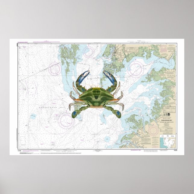 Blue Crab with Chesapeake Bay Nautical Chart (Front)