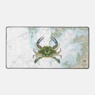 Blue Crab with Chesapeake Bay Nautical Chart Desk Mat