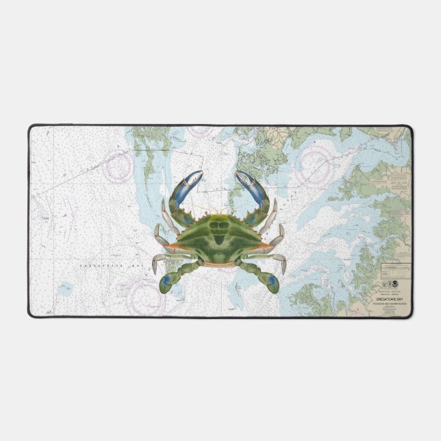 Blue Crab with Chesapeake Bay Nautical Chart Desk Mat (Front)