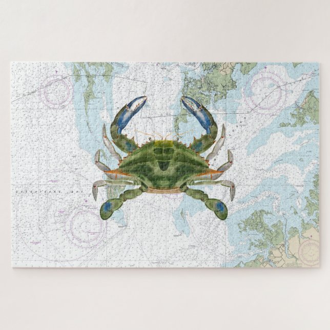 Blue Crab with Chesapeake Bay Nautical Chart Jigsaw Puzzle (Horizontal)