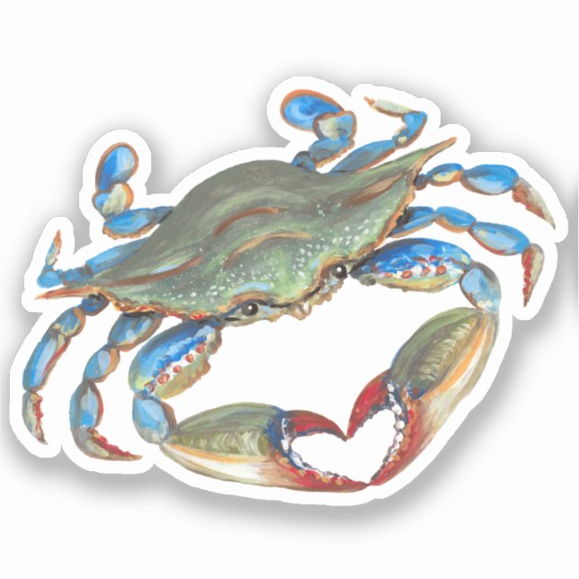 Blue Crab with Heart Claws Vinyl Sticker (Front)