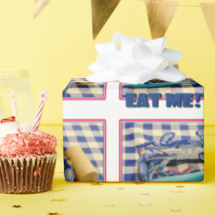 Blue Crab with mallet on gingham tablecloth Eat Me Wrapping Paper
