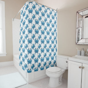 Blue Crabs Classic Coastal Pattern Shower Curtain