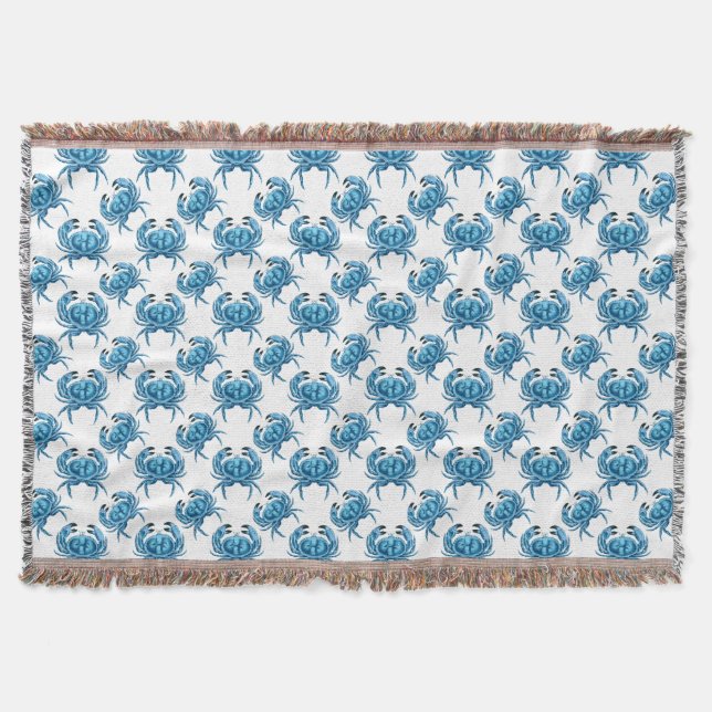Blue Crabs Classic Seaside Pattern Throw Blanket (Front)