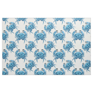 Blue Crabs Coastal Seaside Pattern Fabric