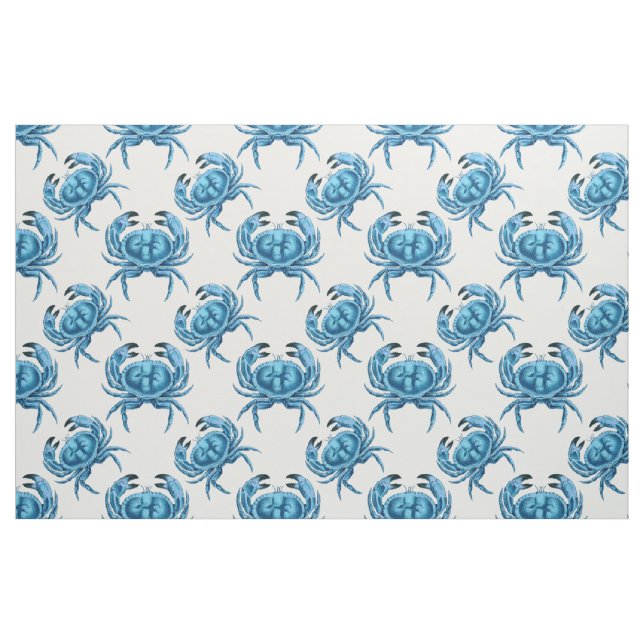 Blue Crabs Coastal Seaside Pattern Fabric (Fat Quarter)