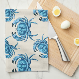 Blue Crabs Seaside Pattern Tea Towel