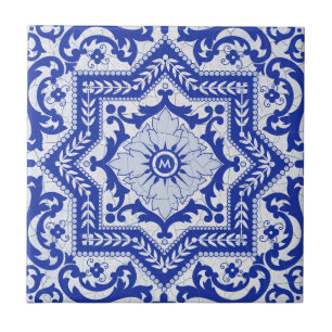 Blue Cracked Ceramic Style Azulejo Vintage Ceramic Tile