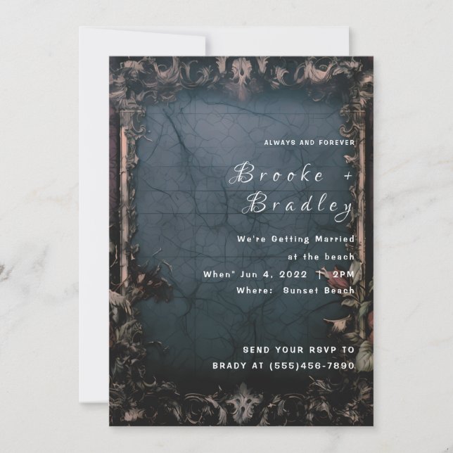 Blue Cracked‑Stone Gothic Wedding Invitation (Front)