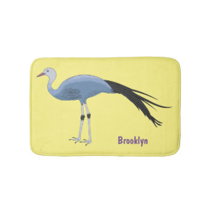 Blue crane bird cartoon illustration bath mat