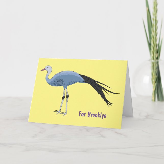 Blue crane bird cartoon illustration card (Front)