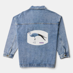 Blue crane bird cartoon illustration denim jacket