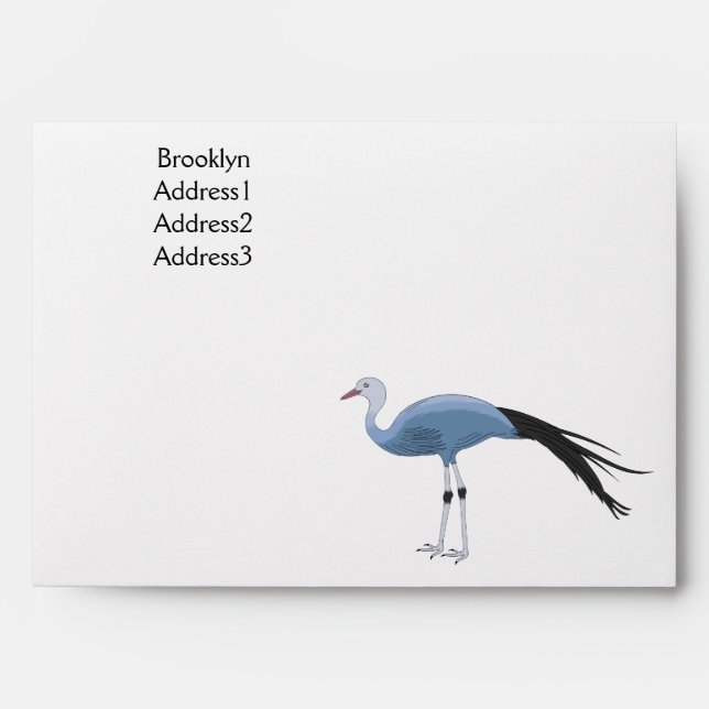 Blue crane bird cartoon illustration  envelope (Front)