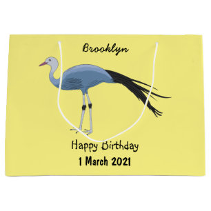 Blue crane bird cartoon illustration large gift bag