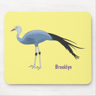 Blue crane bird cartoon illustration mouse pad