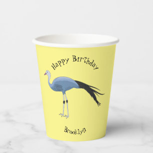 Blue crane bird cartoon illustration paper cups