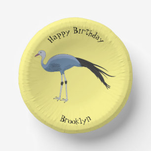 Blue crane bird cartoon illustration  paper plate
