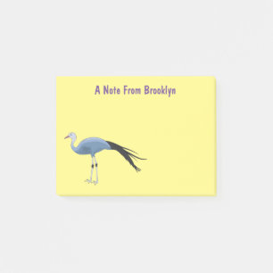 Blue crane bird cartoon illustration post-it notes