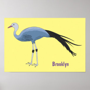 Blue crane bird cartoon illustration  poster