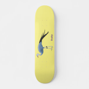 Blue crane bird cartoon illustration skateboard