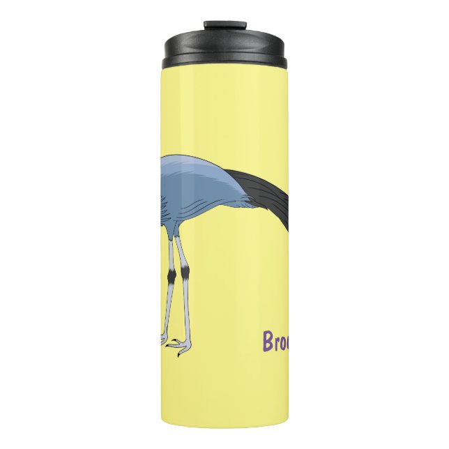 Blue crane bird cartoon illustration thermal tumbler (Front)