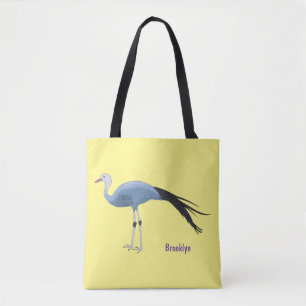 Blue crane bird cartoon illustration tote bag