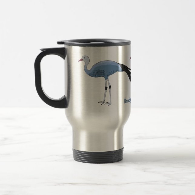 Blue crane bird cartoon illustration travel mug (Left)