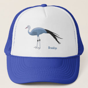 Blue crane bird cartoon illustration trucker hat