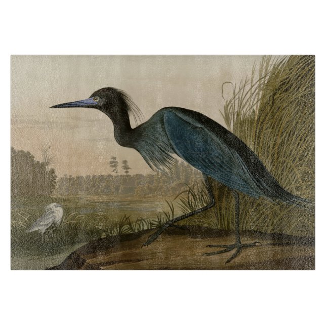 Blue Crane Heron Audubon Painting Cutting Board (Front)