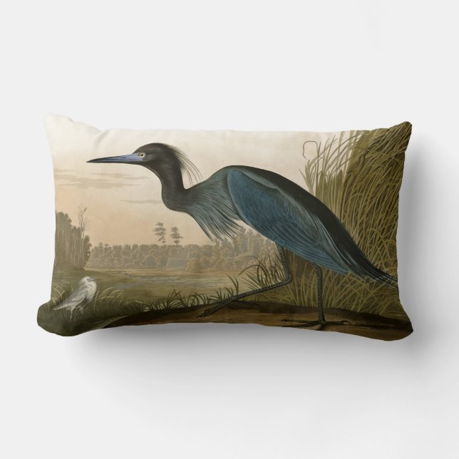 Blue Crane Heron Audubon Painting Lumbar Cushion (Front)