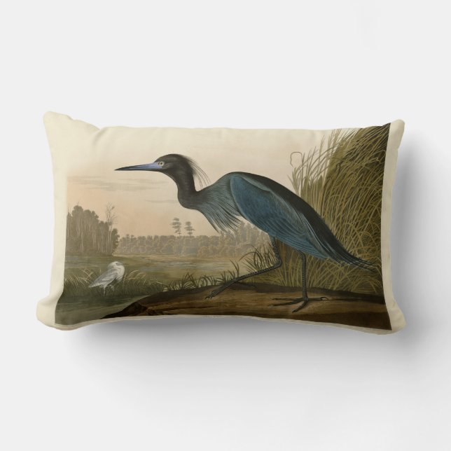 Blue Crane Heron Audubon Painting Lumbar Cushion (Front)