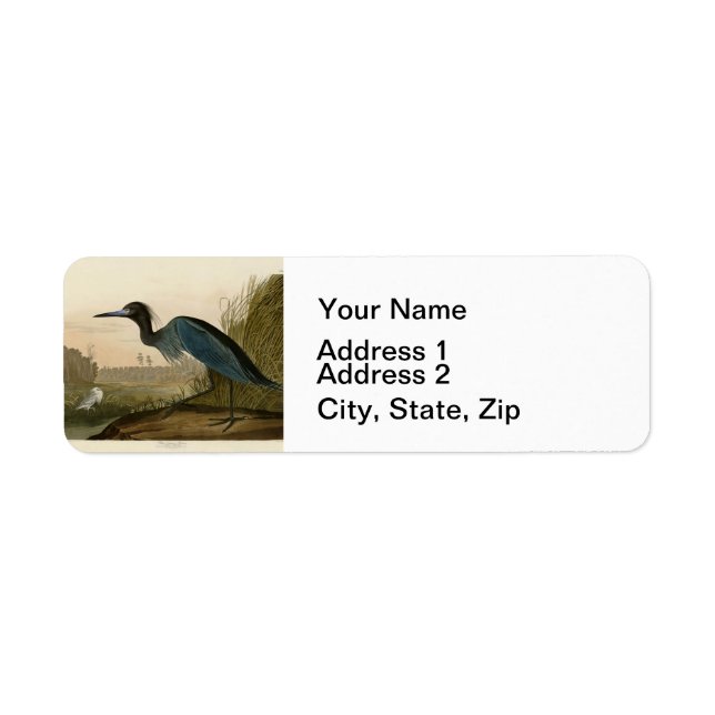 Blue Crane Heron Audubon Print Coastal Art Return Address Label (Front)