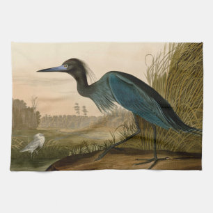 Blue Crane Heron Audubon Print Coastal Art Tea Towel