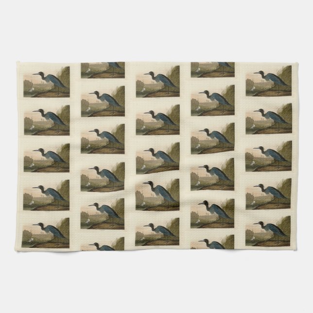 Blue Crane, Heron, from Audubon's Birds of America Tea Towel (Horizontal)