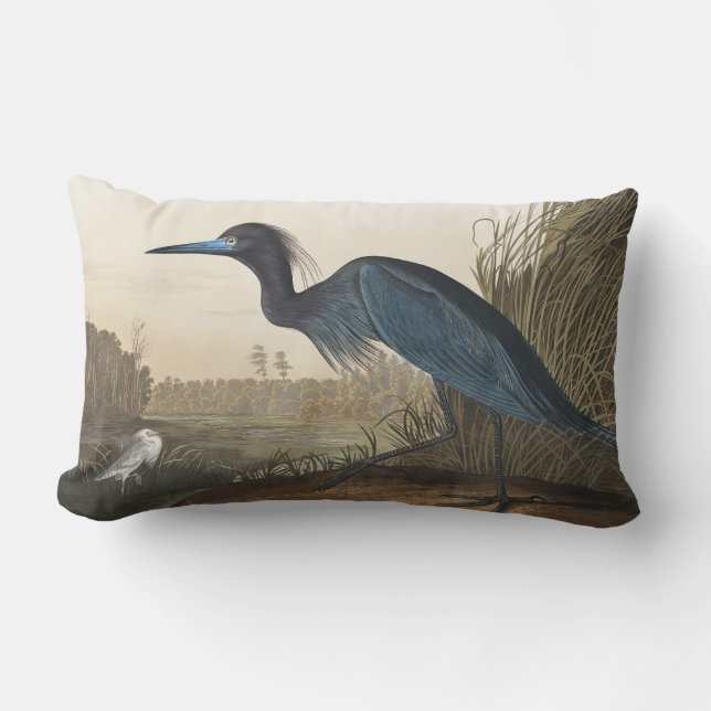 Blue Crane or Heron from Birds of America Lumbar Cushion (Front)