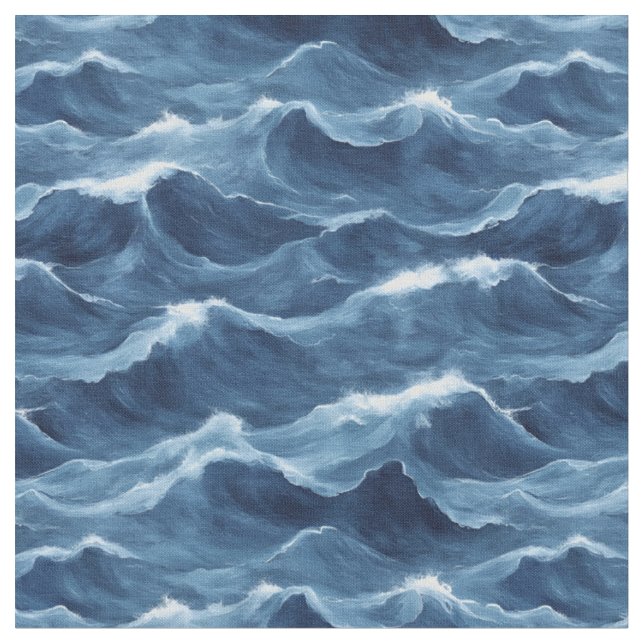 Blue Crashing Waves Fabric (Close Up)