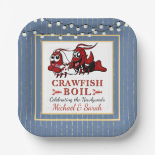 Blue Crawfish Boil Newlywed or Engagement Party Paper Plate