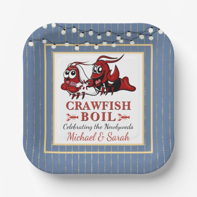 Blue Crawfish Boil Newlywed or Engagement Party Paper Plate (Front)
