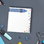 Blue Crayon & Stars Colourful Note From Teacher<br><div class="desc">A note from School Teacher notepad personalised with the teacher's name written across a blue crayon with colourful stars. Kindergarten teacher notepad with a crayon and stars.</div>
