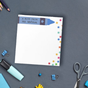 Blue Crayon & Stars Colourful Note From Teacher