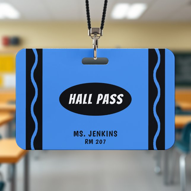 Blue Crayon Teacher Student Classroom Hall Pass ID Badge (Blue Crayon Teacher Student Classroom Hall Pass Badge
)