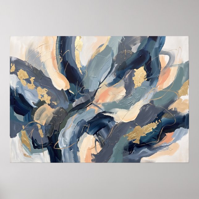 Blue Cream Abstract Wave Poster (Front)