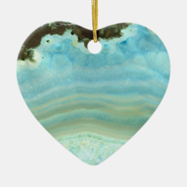 Blue Cream Agate Geode Gemstone Crystal Patterns Ceramic Ornament (Front)